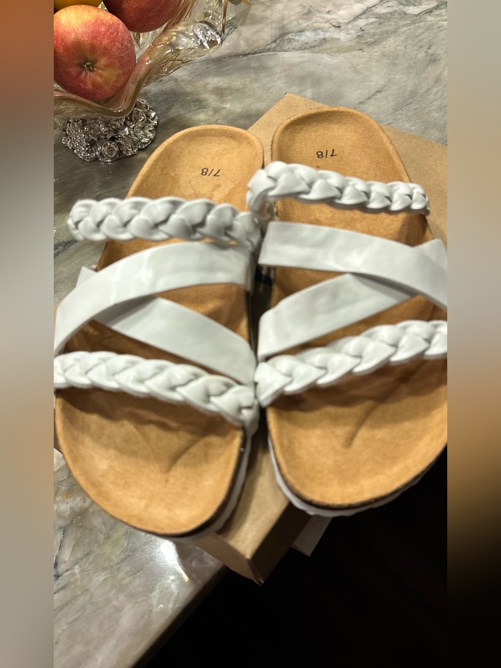 White Braided Strap Slide Sandals - Women